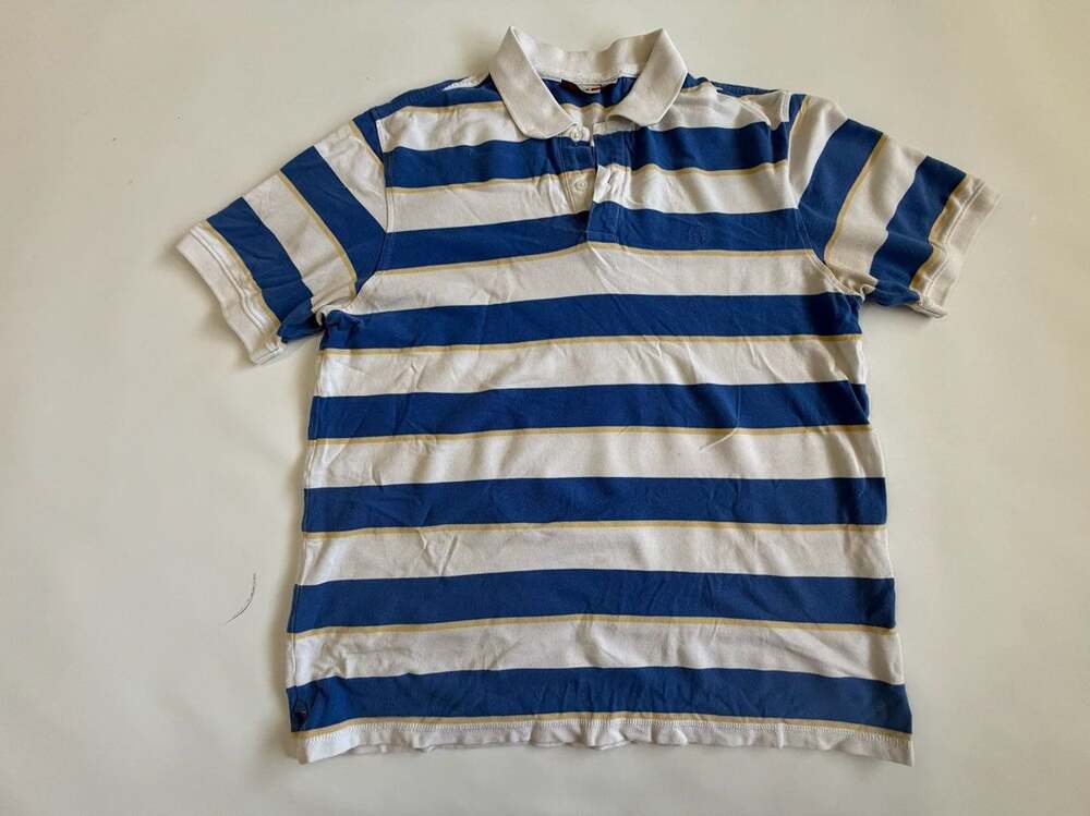 Reserve Mens Striped Polo Shirt Blue White Yellow Short Sleeve Size L